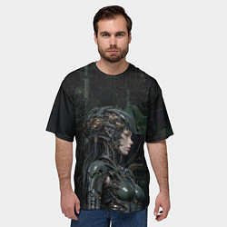 Футболка оверсайз мужская Девушка-киборг в защитной броне, цвет: 3D-принт — фото 2