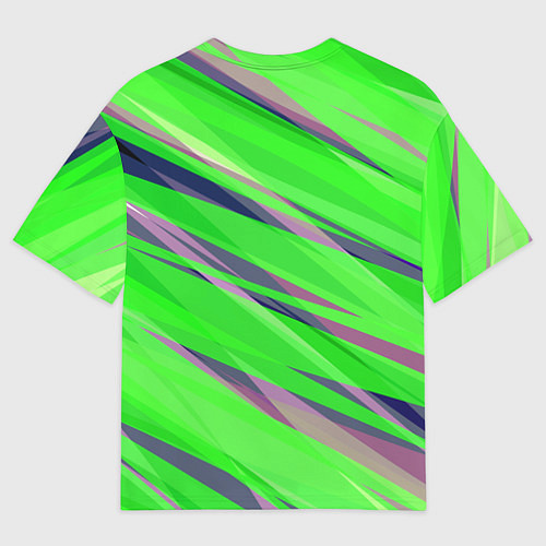 Мужская футболка оверсайз Зелёный и фиолетовый абстрактные полосы / 3D-принт – фото 2