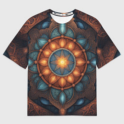 Футболка оверсайз мужская Симметричный орнамент - мандала узор со светящейся, цвет: 3D-принт