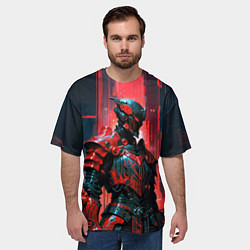 Футболка оверсайз мужская Киборг в красно неоне, цвет: 3D-принт — фото 2