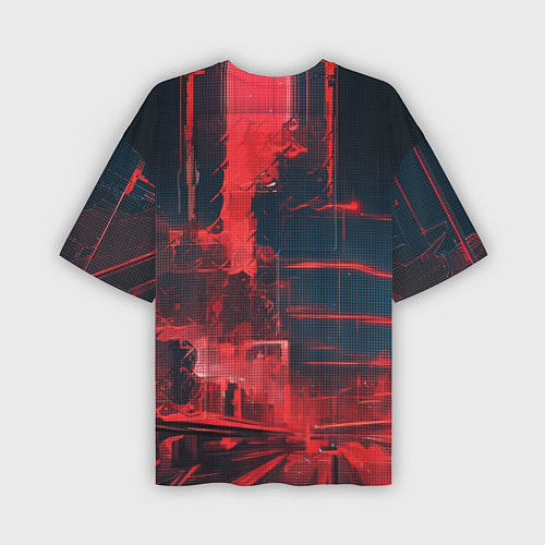 Мужская футболка оверсайз Киборг в красно неоне / 3D-принт – фото 2