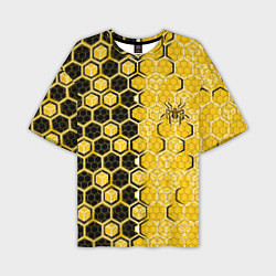 Футболка оверсайз мужская Киберпанк соты шестиугольники жёлтый и чёрный с па, цвет: 3D-принт