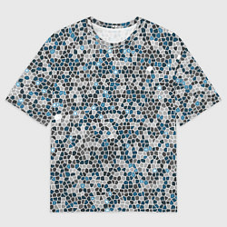 Мужская футболка оверсайз Паттерн мозаика серый с голубым