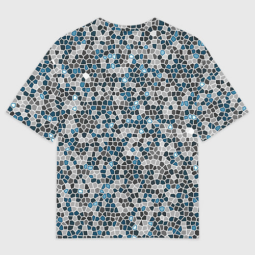 Мужская футболка оверсайз Паттерн мозаика серый с голубым / 3D-принт – фото 2