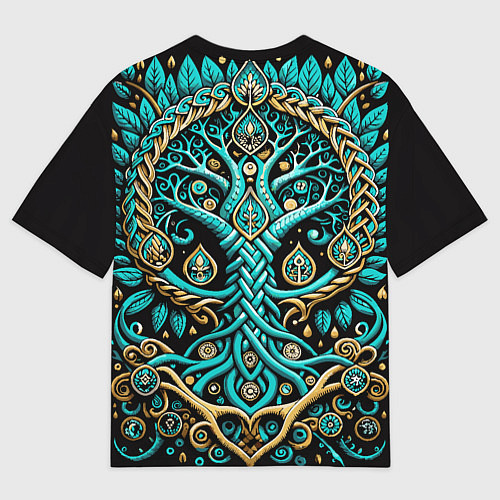 Мужская футболка оверсайз Древо жизни - сакральная славянская символика / 3D-принт – фото 2