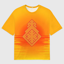 Футболка оверсайз мужская Обережная славянская символика в солнечных оранжев, цвет: 3D-принт