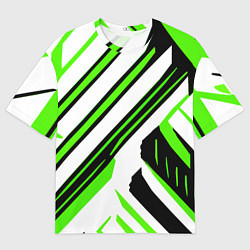 Мужская футболка оверсайз Чёрно-зелёные полосы на белом фоне