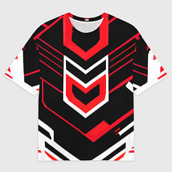 Мужская футболка оверсайз Полосы и красно-белый шестиугольник
