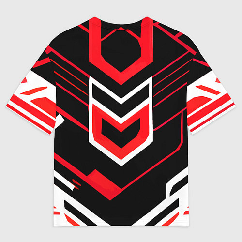 Мужская футболка оверсайз Полосы и красно-белый шестиугольник / 3D-принт – фото 2