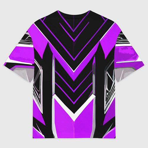 Мужская футболка оверсайз Фиолетово-серые полосы на чёрном фоне / 3D-принт – фото 2