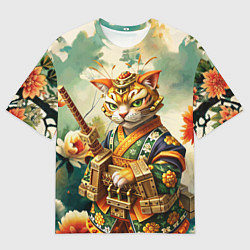 Мужская футболка оверсайз Кот в кимоно в японском стиле