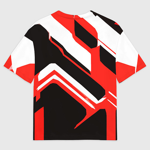 Мужская футболка оверсайз Бело-красные линии на чёрном фоне / 3D-принт – фото 2