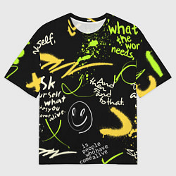 Футболка оверсайз мужская Неоновый смайл, цвет: 3D-принт