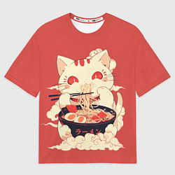 Мужская футболка оверсайз Japanese cat eats ramen