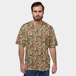 Футболка оверсайз мужская Совы в листьях и цветах, цвет: 3D-принт — фото 2