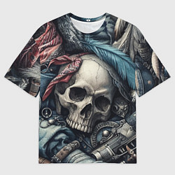 Мужская футболка оверсайз Коллаж винтажный с черепом - нейроарт