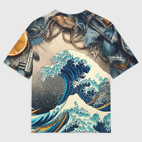 Мужская футболка оверсайз Collage of all sorts of things and a wave / 3D-принт – фото 2
