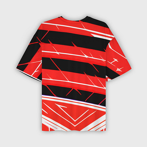 Мужская футболка оверсайз Чёрно-белые полосы на красном фоне / 3D-принт – фото 2