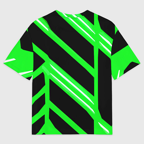 Мужская футболка оверсайз Чёрно-белые полосы на зелёном фоне / 3D-принт – фото 2