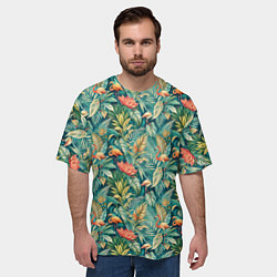Футболка оверсайз мужская Тропический фламинго в цветах, цвет: 3D-принт — фото 2