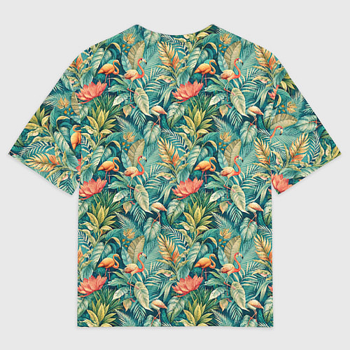 Мужская футболка оверсайз Тропический фламинго в цветах / 3D-принт – фото 2