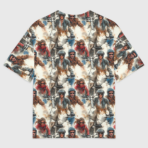 Мужская футболка оверсайз Акварель -мотогонщики / 3D-принт – фото 2