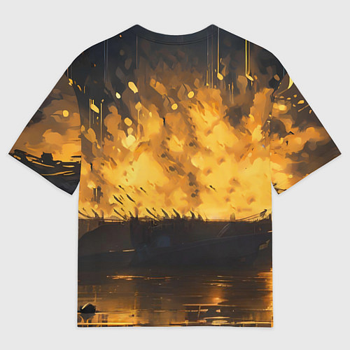Мужская футболка оверсайз Гитарист играющий в пламени / 3D-принт – фото 2