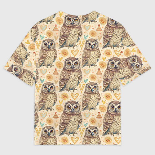 Мужская футболка оверсайз Совы милые в паттерне / 3D-принт – фото 2