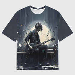 Футболка оверсайз мужская Играющий на гитаре в свете Луны музыкант, цвет: 3D-принт