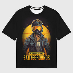 Футболка оверсайз мужская PUBG игрок на закате черный фон, цвет: 3D-принт