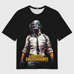 Мужская футболка оверсайз PUBG игрок на закате черный фон