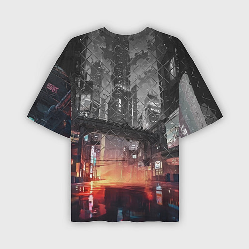 Мужская футболка оверсайз Спорткар на ночной улице / 3D-принт – фото 2
