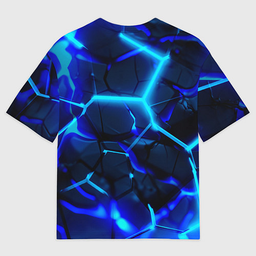 Мужская футболка оверсайз Яркие голубые неоновые плиты в разломе / 3D-принт – фото 2