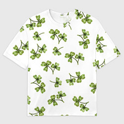 Футболка оверсайз мужская Листочки клевера на белом фоне - паттерн, цвет: 3D-принт