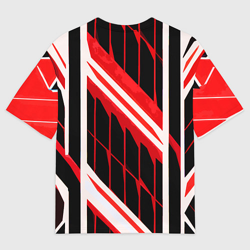 Мужская футболка оверсайз Red and white lines on a black background / 3D-принт – фото 2