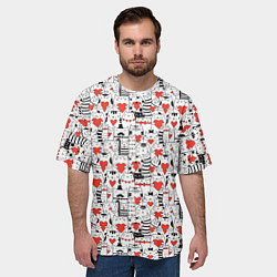 Футболка оверсайз мужская Котики держат сердечки, цвет: 3D-принт — фото 2