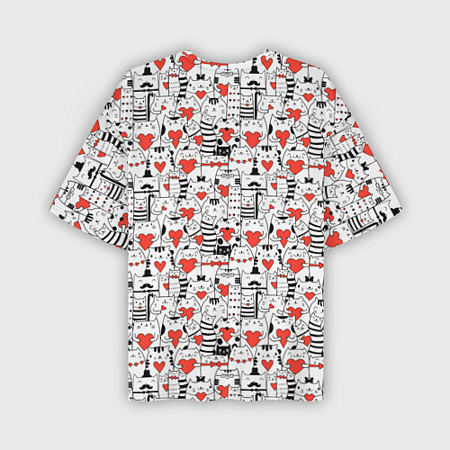Мужская футболка оверсайз Котики держат сердечки / 3D-принт – фото 2