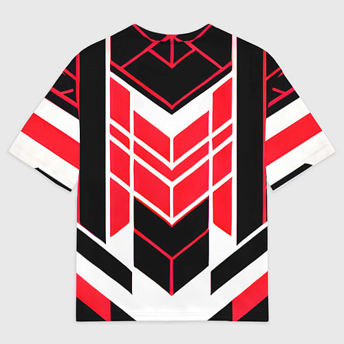 Мужская футболка оверсайз Red and white lines on a black background / 3D-принт – фото 2
