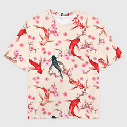 Мужская футболка оверсайз Разноцветные рыбы кои