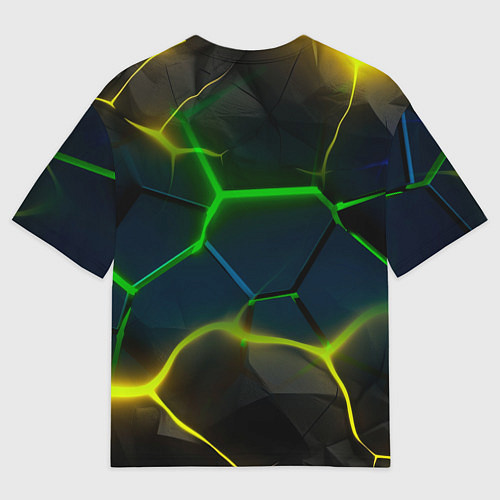 Мужская футболка оверсайз Неоновые яркие зеленые плиты с желтым светом / 3D-принт – фото 2