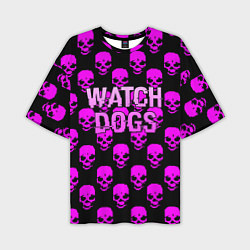 Мужская футболка оверсайз Watch dogs neon skull