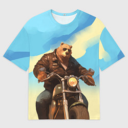 Мужская футболка оверсайз Медведь на мотоцикле - байкер