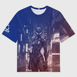 Мужская футболка оверсайз Девушка-киборг в футуристичной броне