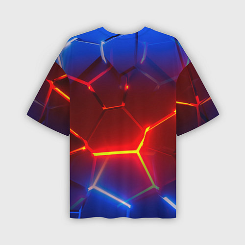 Мужская футболка оверсайз Светящиеся лавой неоновые плиты в разломе / 3D-принт – фото 2
