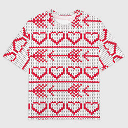 Мужская футболка оверсайз Сердца и стрелы в вязанном стиле