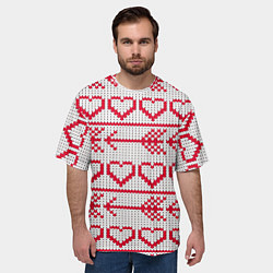 Футболка оверсайз мужская Сердца и стрелы в вязанном стиле, цвет: 3D-принт — фото 2