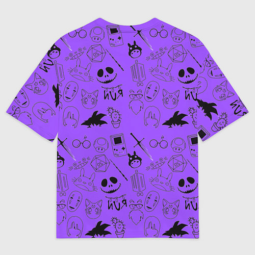 Мужская футболка оверсайз Хэллоуин узор на фиолетовом фоне / 3D-принт – фото 2