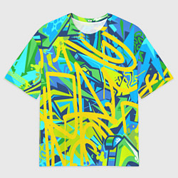 Мужская футболка оверсайз Желто-зеленое граффити