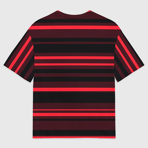 Мужская футболка оверсайз Тёмный красный в яркую полоску / 3D-принт – фото 2