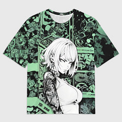 Футболка оверсайз мужская Девушка с татуировкой на мятном фоне, цвет: 3D-принт